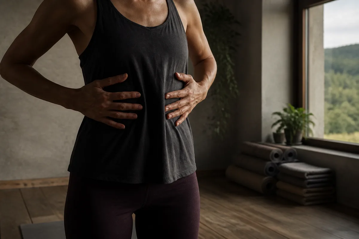 Deux mains posées sur les côtes, illustrant le repère du mouvement respiratoire latéral